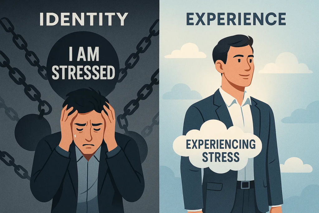 Comparison showing the difference between stress as identity versus stress as temporary experience